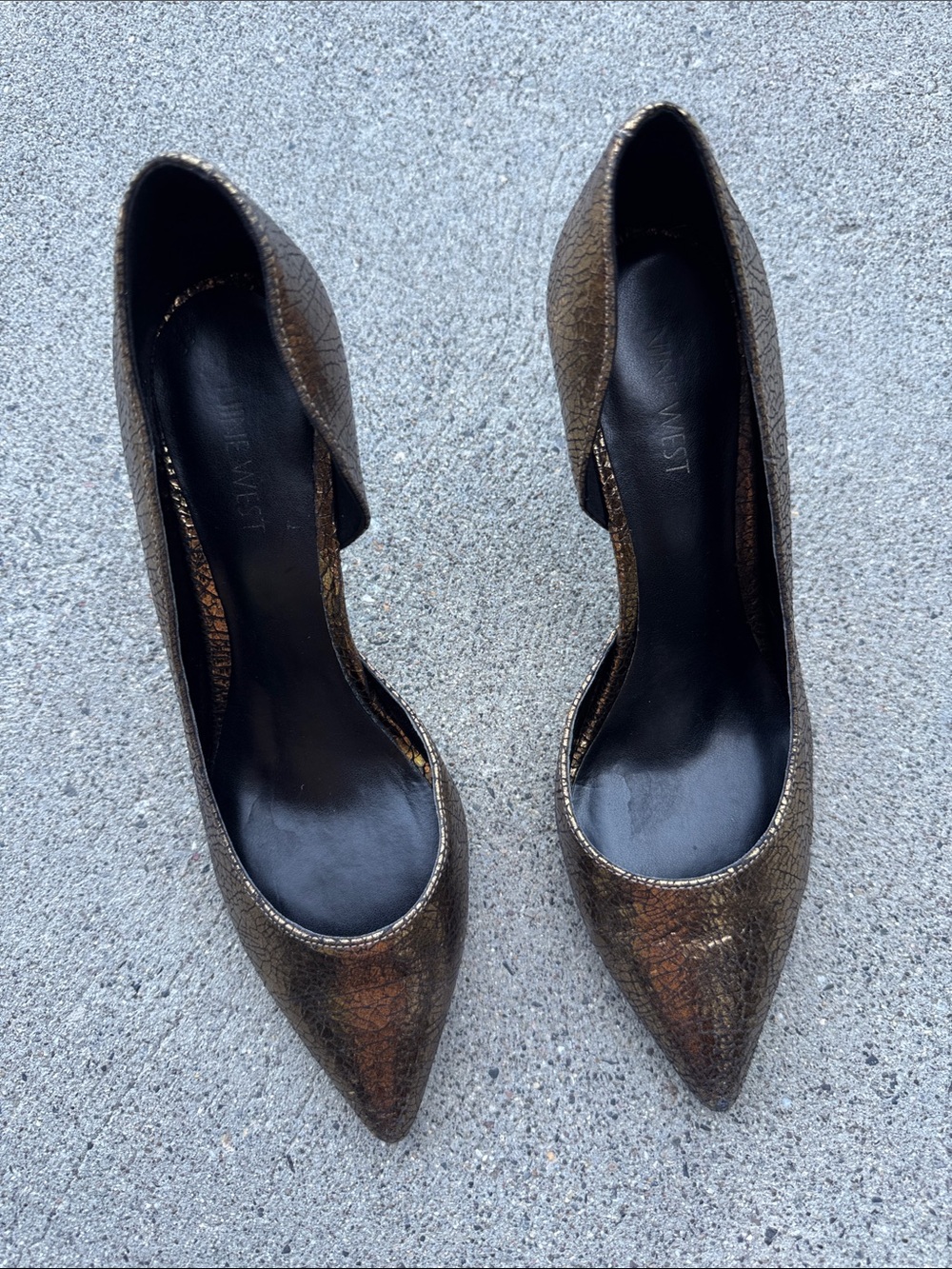 Nine West Metallic Bronze Crackle Pointed-Toe Pumps Size 8